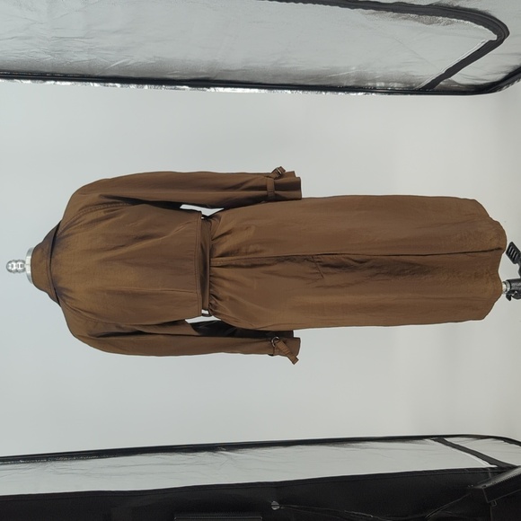 Oliver B Taffeta Double Breasted Trench Coat Green L retro vintage 90s y2k 80s - Picture 3 of 12